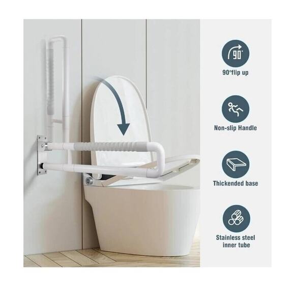 WochiTV Flip up Grab Bar 24.4 Inch Handicap Grab Bars Elderly Pregnant Safety - Picture 2 of 6
